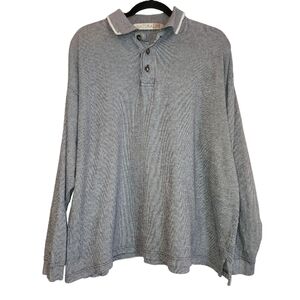 Natural Life Size XL Navy/White Pinstripe Long Sleeve Polo Shirt  3 Button Front